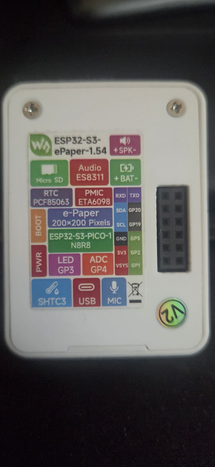 Rear label on the V2 e-paper device