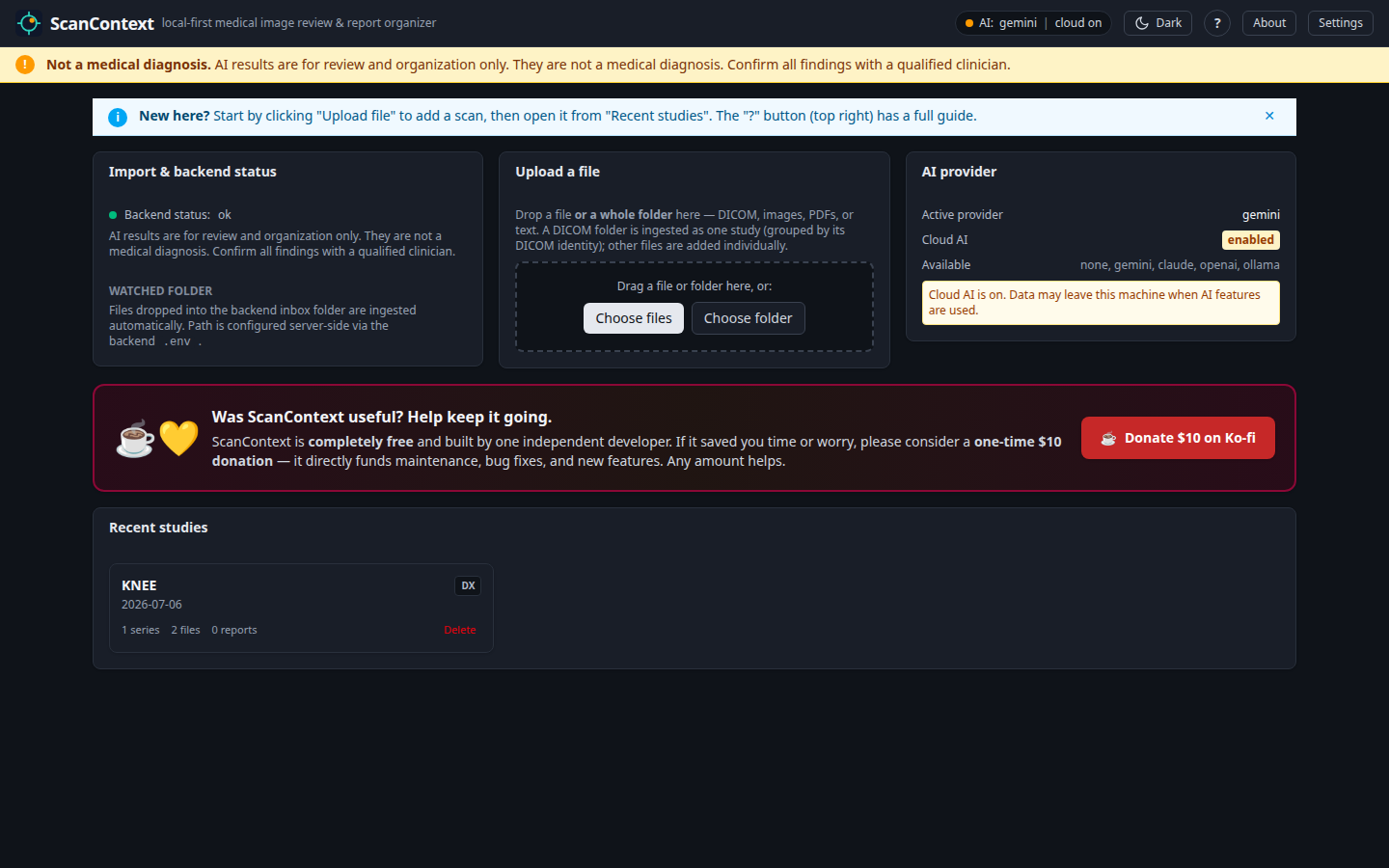 The ScanContext dashboard in dark theme.